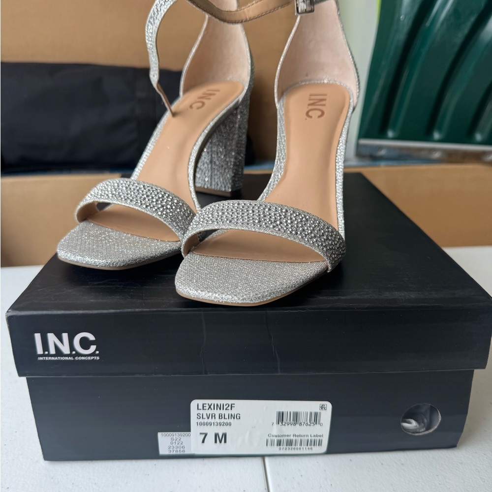 INC International Concepts Silver Glitter Heels
